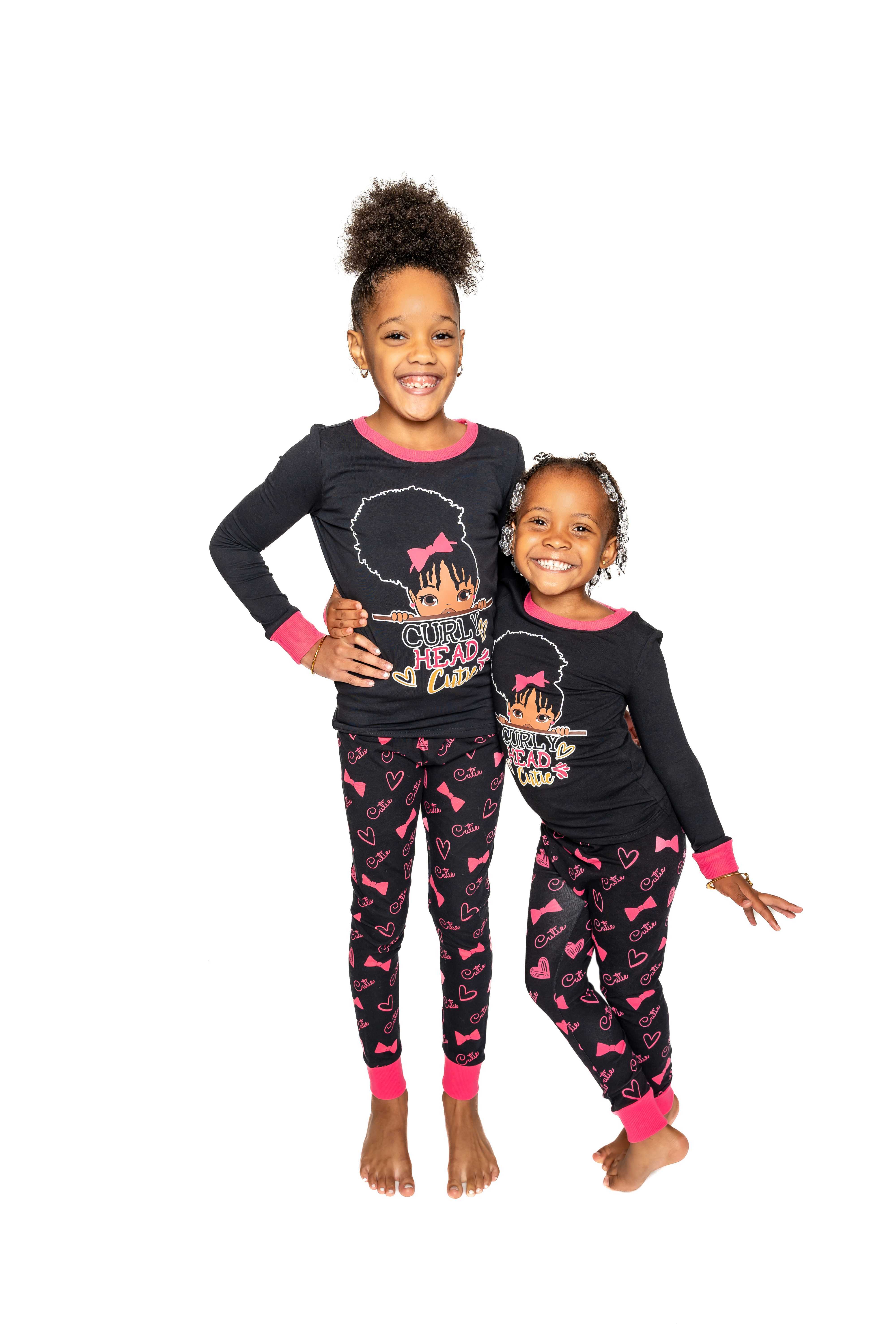 CURLY HEAD CUTIE HAIRSTYLES Snug Fit PAJAMA 2 PC SET SIZE TODDLER 2T - 14  BLACK