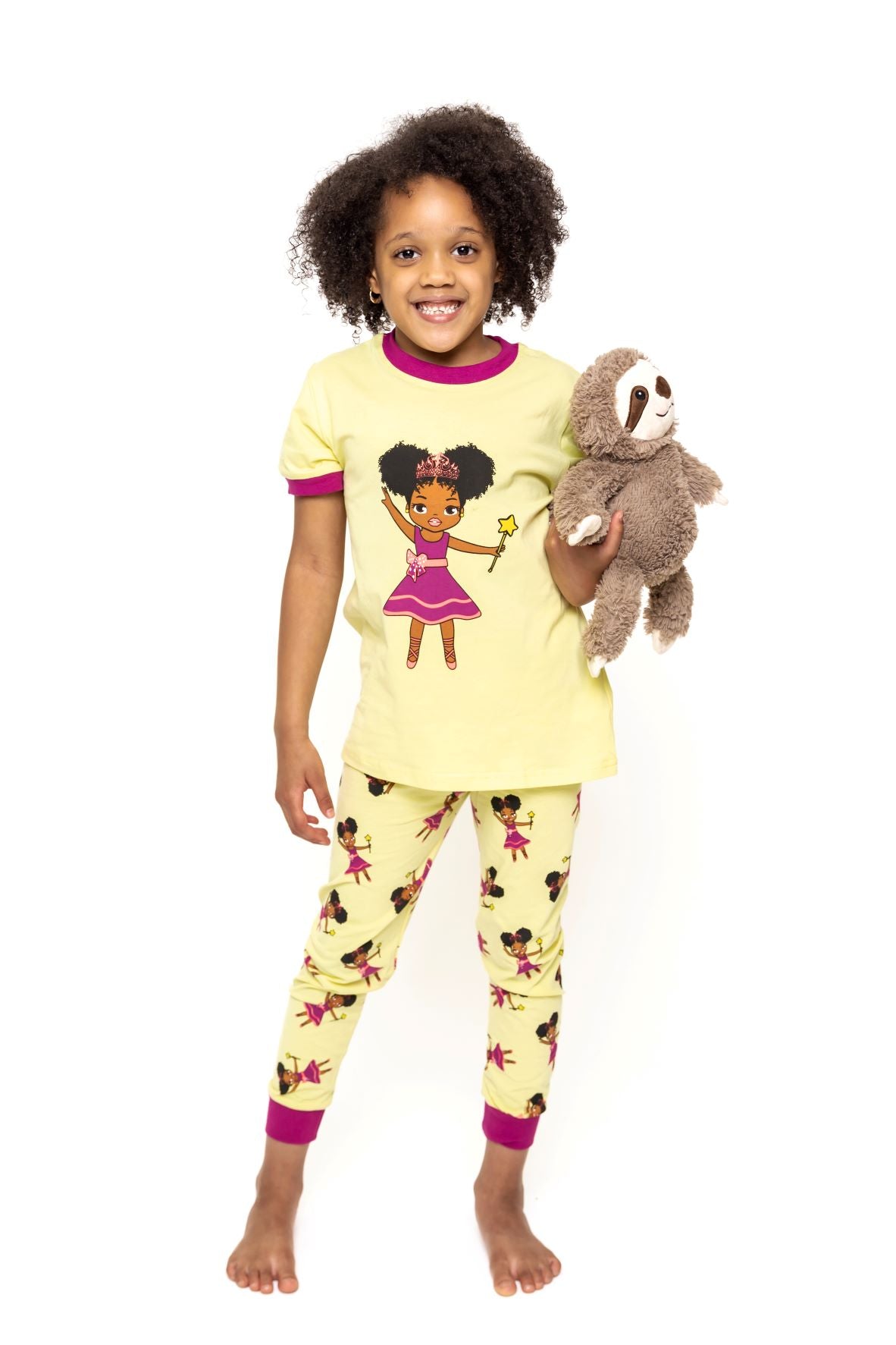 Fairy Princess Girls Yellow Cotton Pajamas