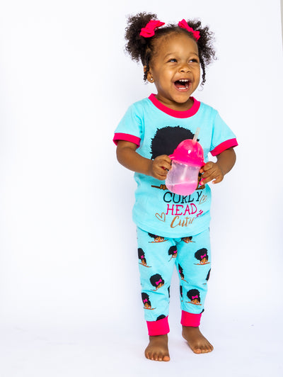 CURLY HEAD CUTIE Girl Kids Pajamas 2-PCS PJs Set Toddler 2T-14 TEAL