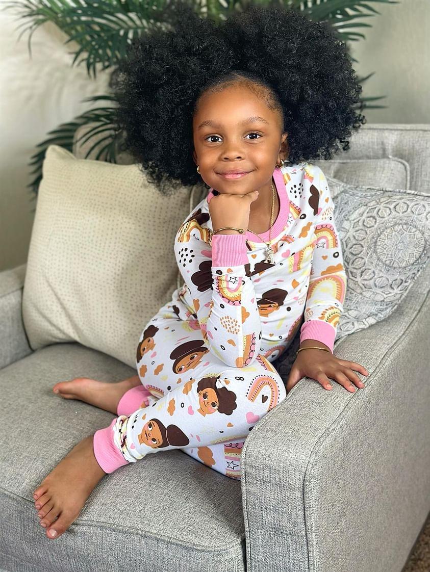 Afros and Rainbows Boho Snug Fit Pajamas Set Girls Toddler Size 4T - 12