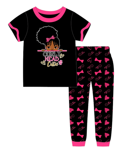 CURLY HEAD CUTIE HAIRSTYLES Snug Fit PAJAMA 2 PC SET SIZE TODDLER 2T - 14 BLACK
