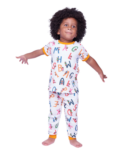 Unisex Alphabet Education Pajama Set for Toddler 2T -14 Orange