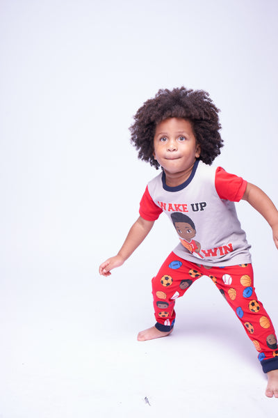 Wake Up & Win Sports Kids Boys Pajama 2 pc set size Toddler 2T - 14