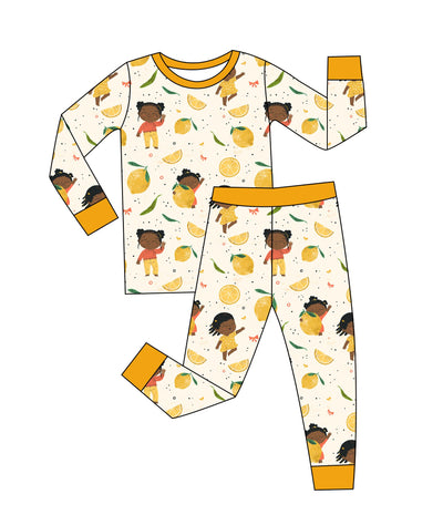 Dreams and Jammies Lemonade Dreams Girls 2-pc Long Sleeve Bamboo PJ Set 4T - 12