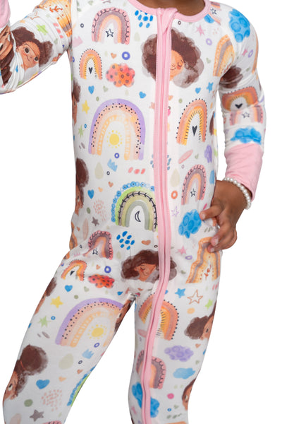 Afros and Rainbows Bamboo Zip One Piece Sleepy Set