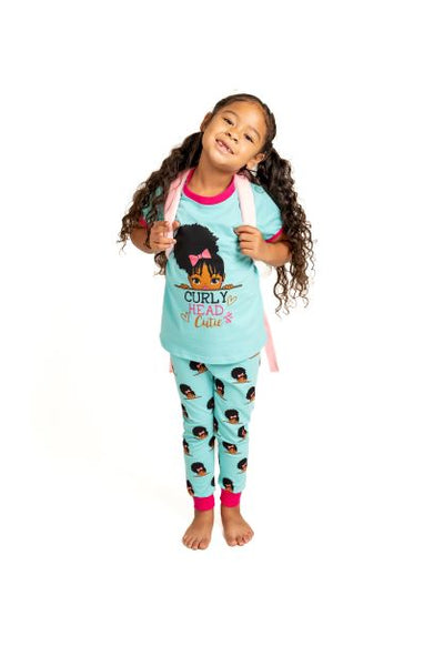 CURLY HEAD CUTIE Girl Kids Pajamas 2-PCS PJs Set Toddler 2T-14 TEAL