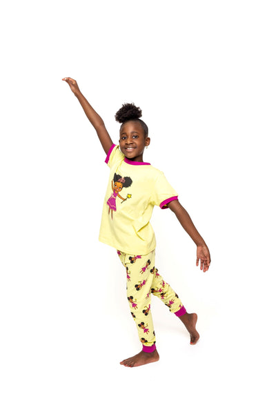 Fairy Princess Girls Yellow Cotton Pajamas