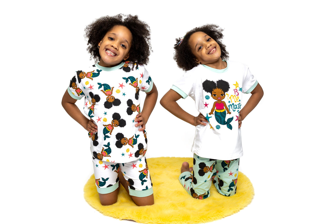 Girl Kids Pajamas 3-PCS PJs Set Shirt Pants and Shorts Nightwear Homewear Children Clothes Sleepwear Cotton Aquamarine Little Mermaid