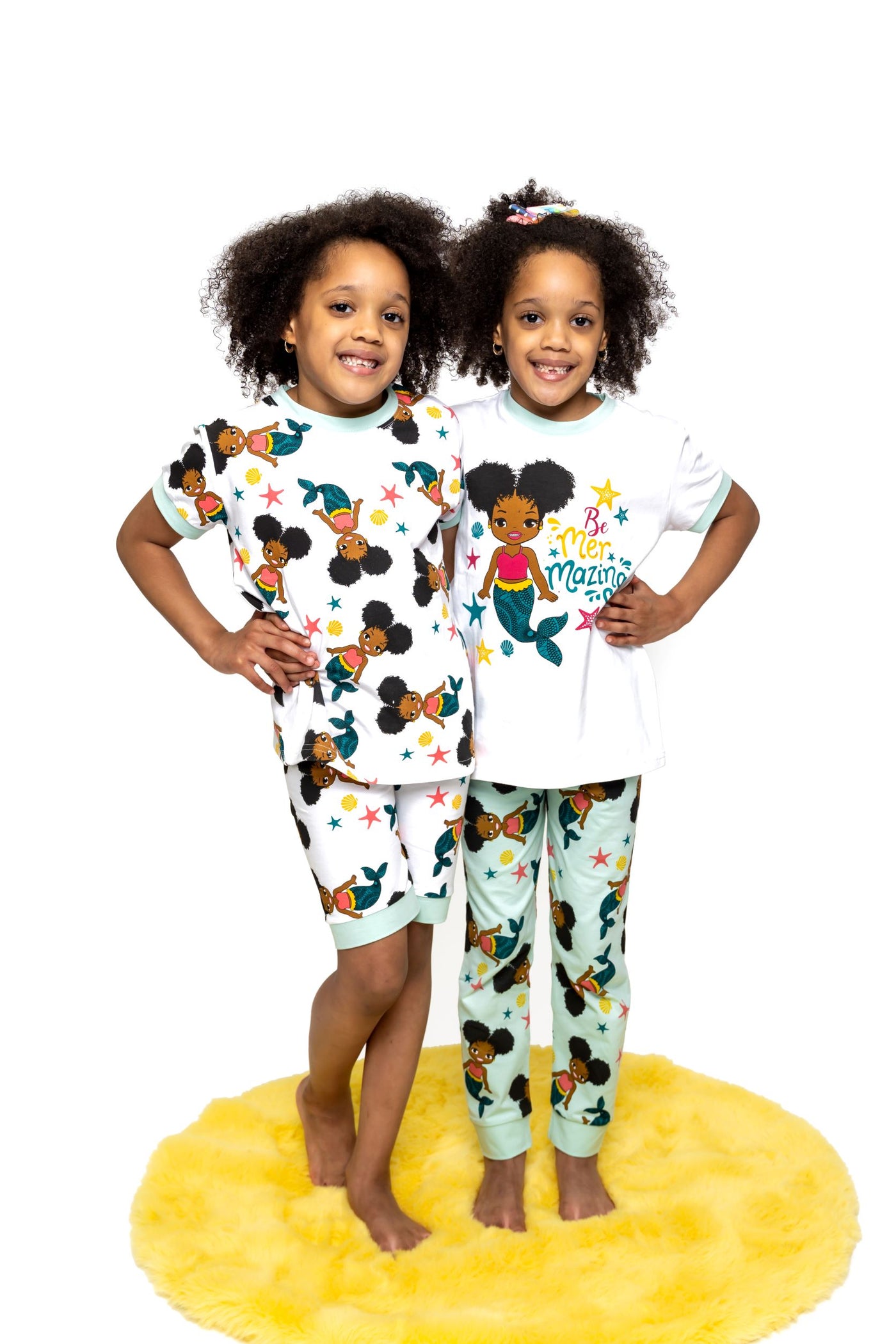 Girl Kids Pajamas 3-PCS PJs Set Shirt Pants and Shorts Nightwear Homewear Children Clothes Sleepwear Cotton Aquamarine Little Mermaid