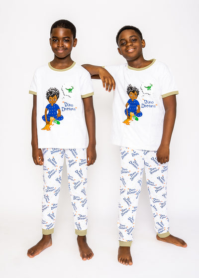 Boys Pajamas 2-PCS PJs Set Shirt and Pants Children Clothes Sleepwear Cotton Yellow DINO DREAMS BOYS