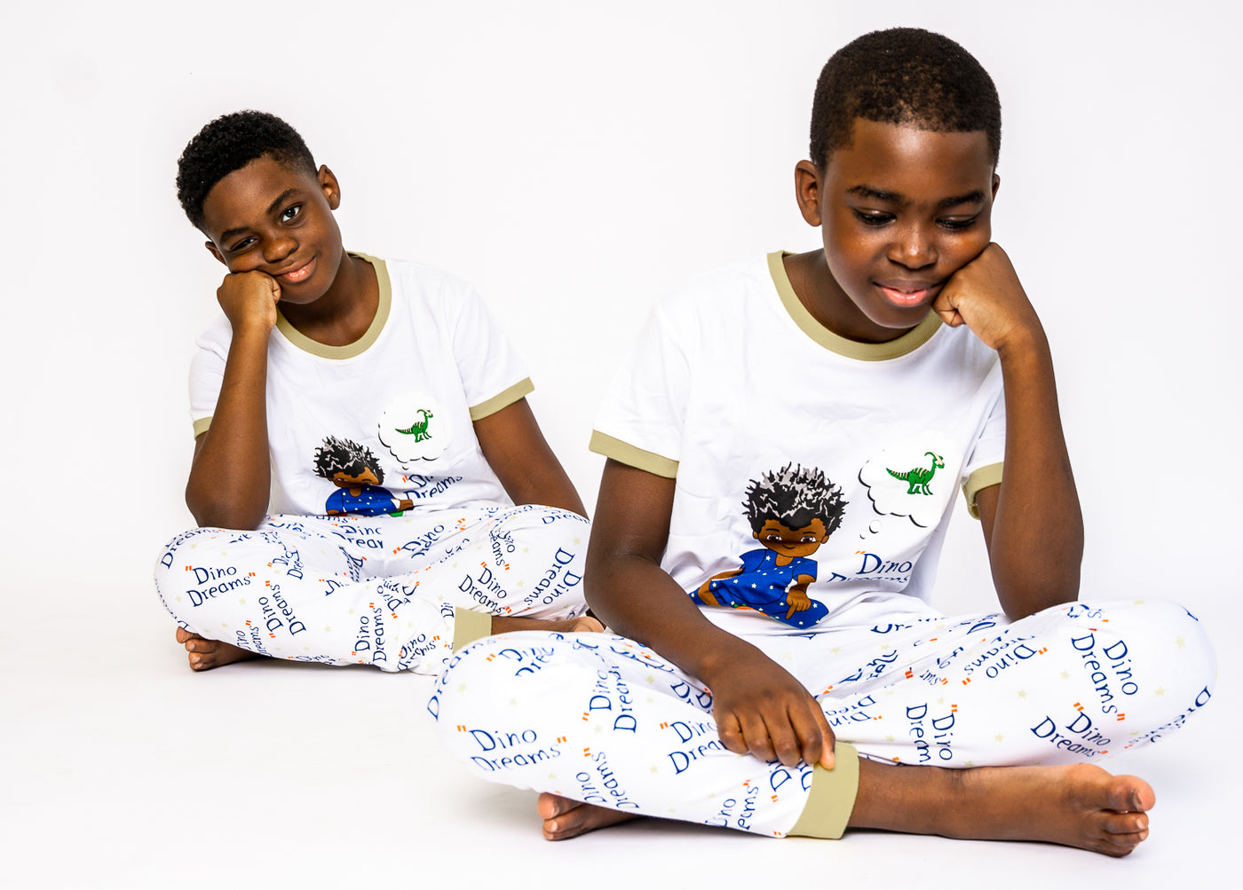 Boys Pajamas 2-PCS PJs Set Shirt and Pants Children Clothes Sleepwear Cotton Yellow DINO DREAMS BOYS