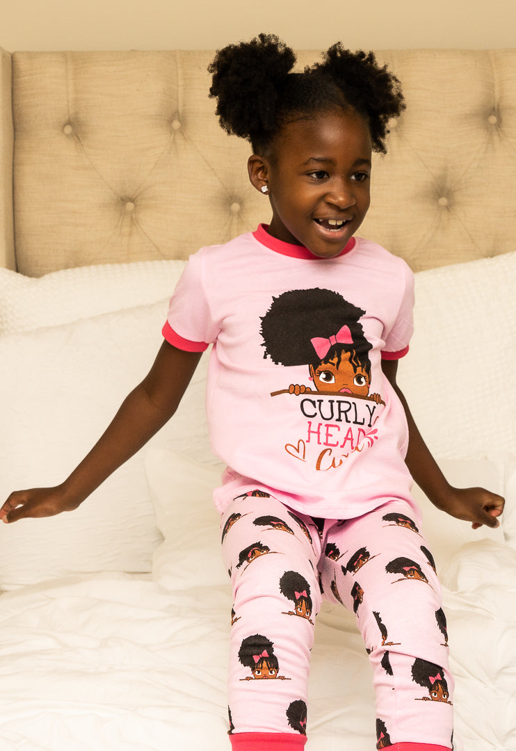 CURLY HEAD CUTIE HAIRSTYLES PAJAMA 2 PC SET SIZE TODDLER 2T - 14 PINK