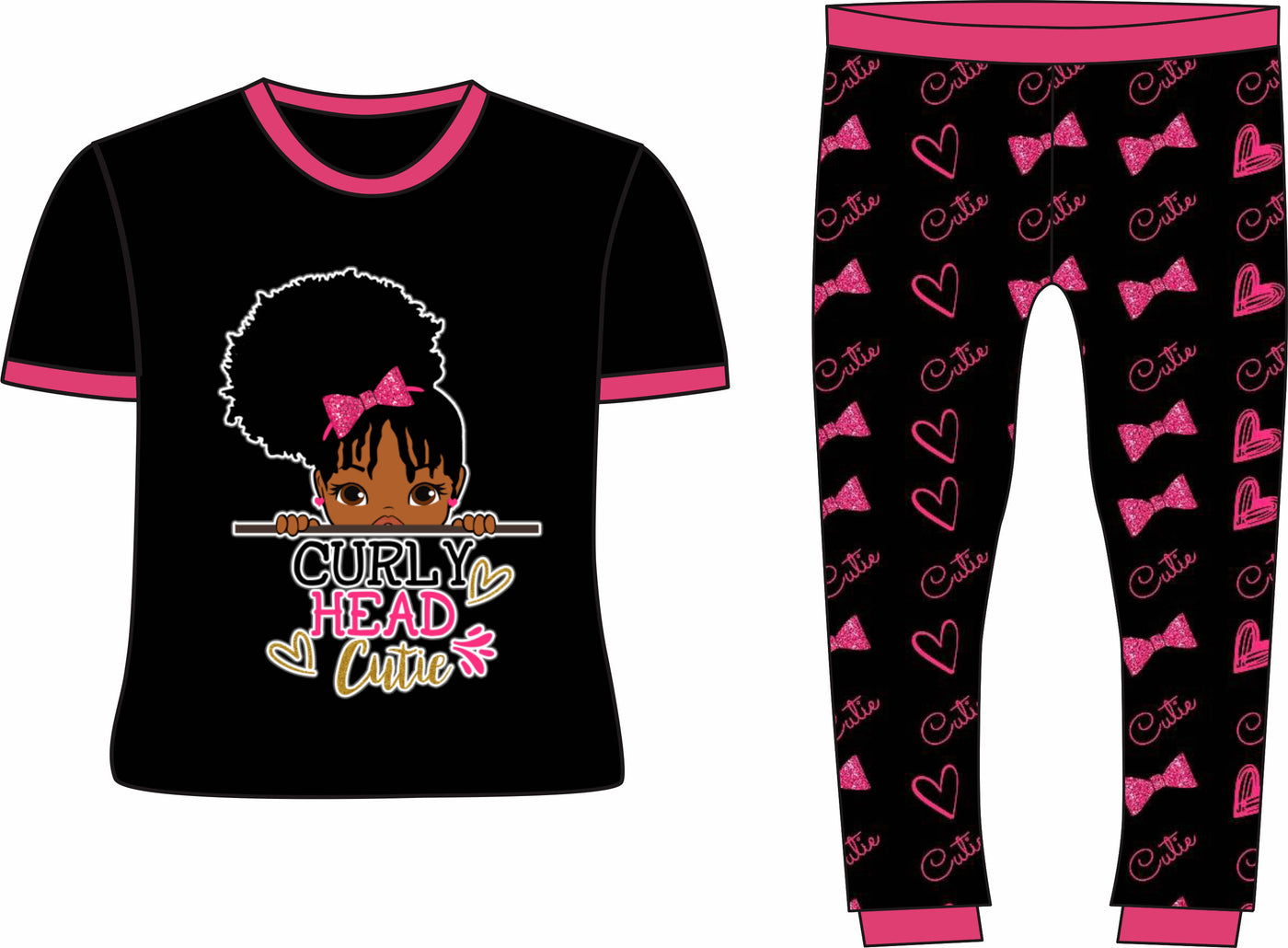 CURLY HEAD CUTIE HAIRSTYLES PAJAMA 2 PC SET SIZE TODDLER 2T - 14 BLACK