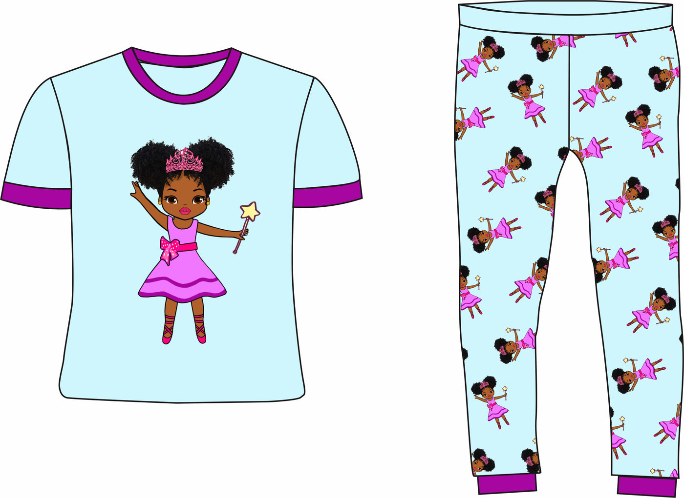 Fairy Princess Girl Pajamas 2-PCS PJs Set Blue Toddler Size 2T - 14