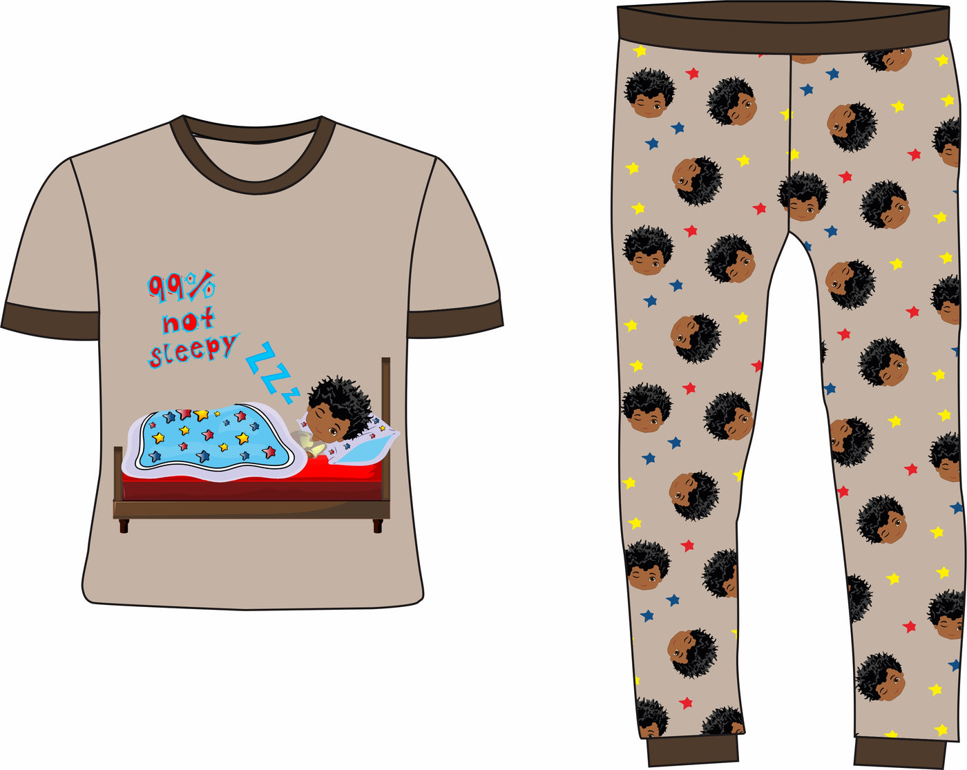 99% NOT READY FOR BED BOY PAJAMA 2 PC SET SIZE TODDLER 2T - 14 CHOCOLATE