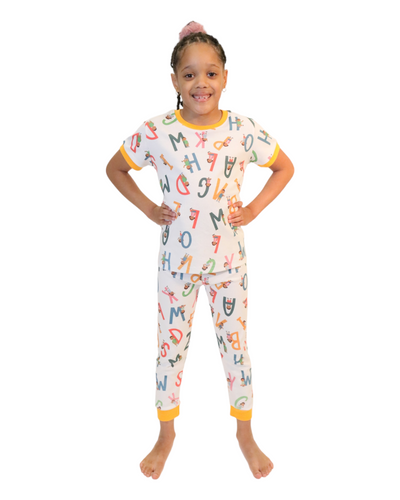 Unisex Alphabet Education Pajama Set for Toddler 2T -14 Orange