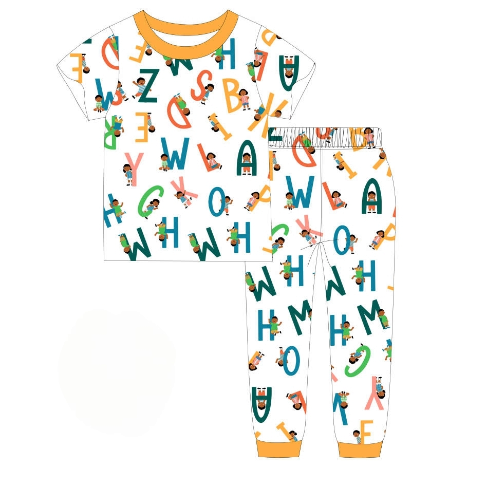 Unisex Alphabet Education Pajama Set for Toddler 2T -14