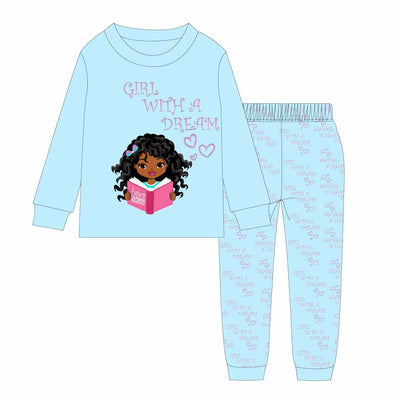 GIRL WITH A DREAM SWEET PAJAMA 2 PC SET SIZE TODDLER 2T - 14 POWDER BLUE